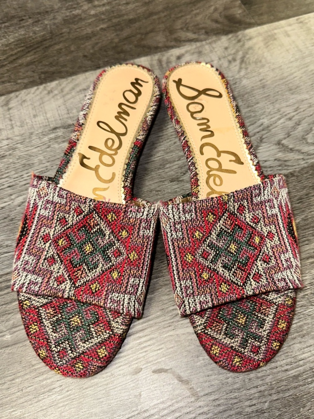 Sam Edelman Woven Slide Sandals Multicolor Tribal Boho Mule Women’s Size 8.5